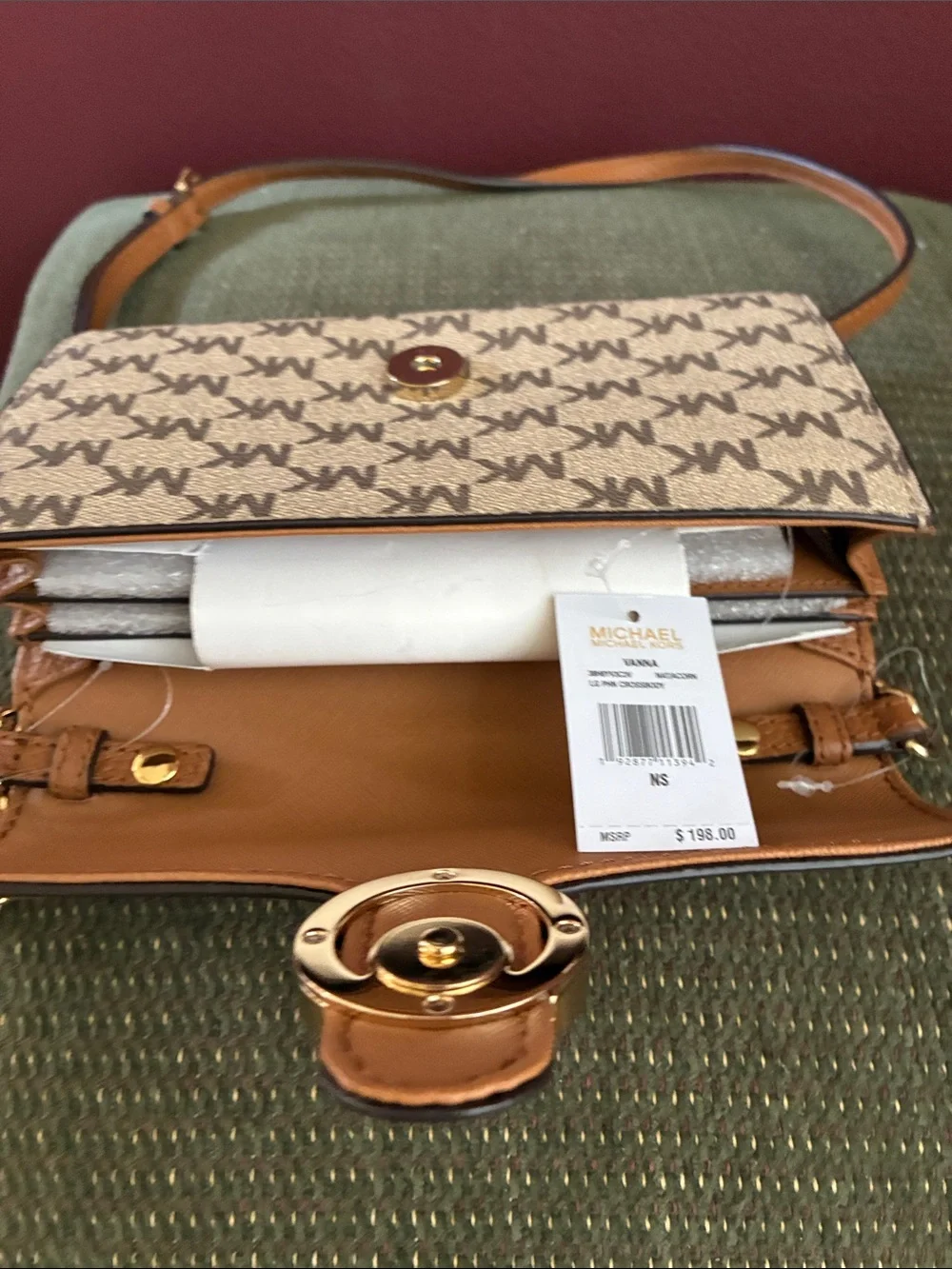 Michael Kors Brown & Cream MK Logo Crossbody Bag